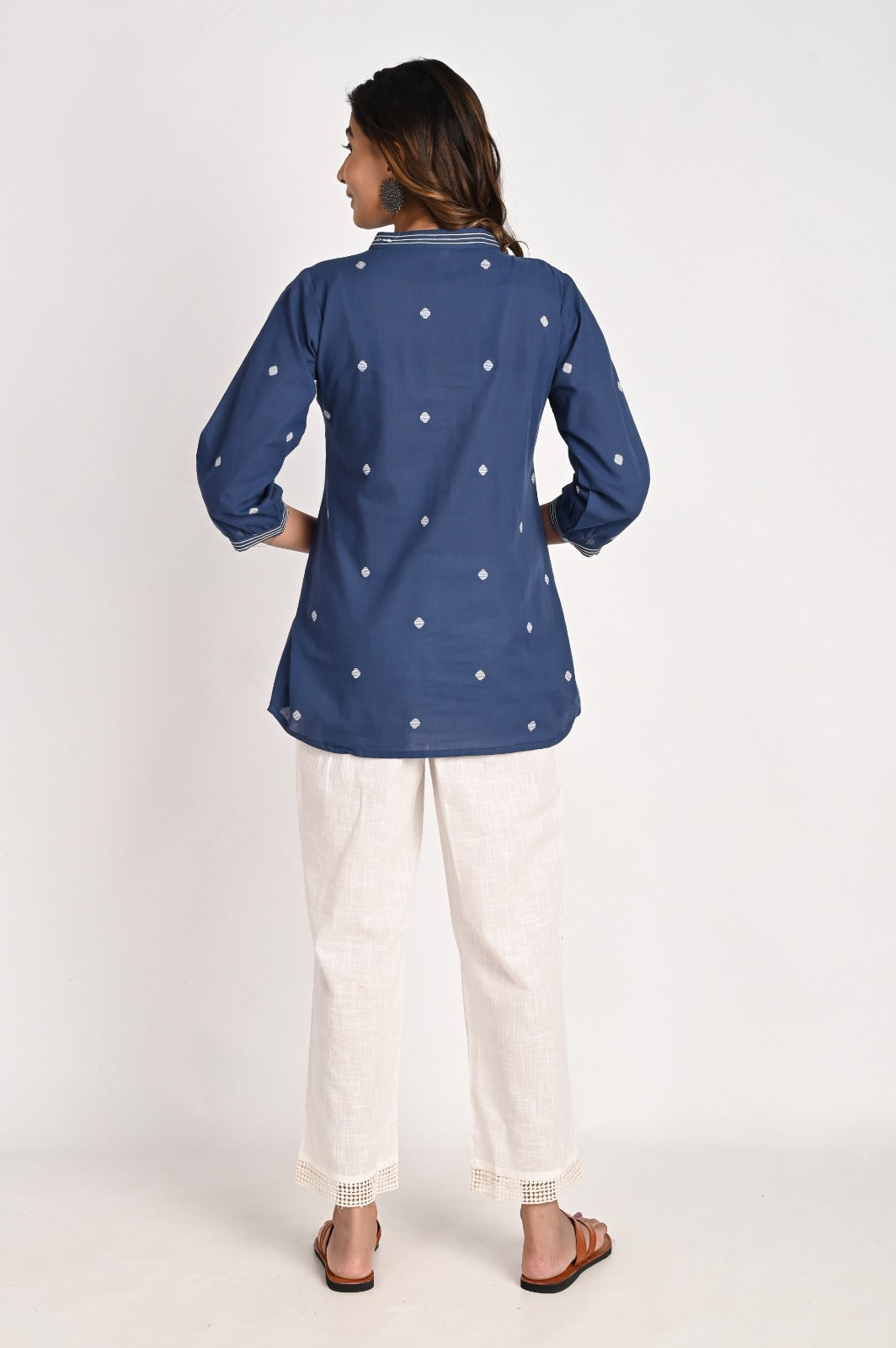 Self-textured Navy Blue Top