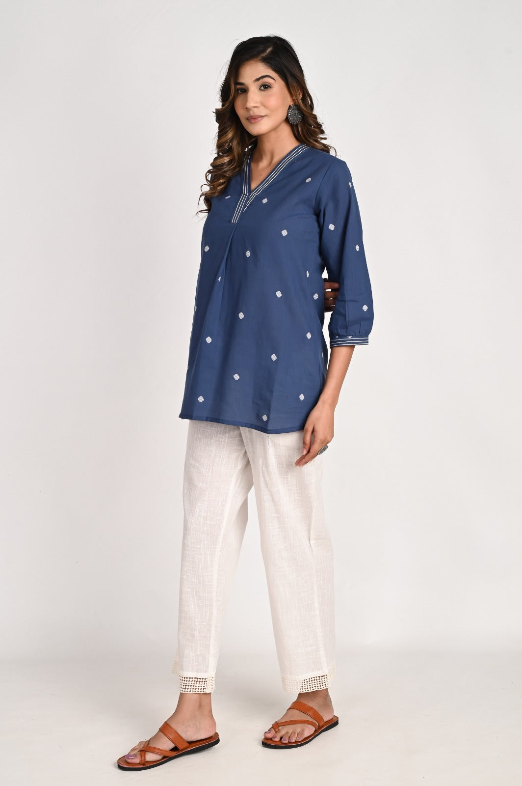 Self-textured Navy Blue Top