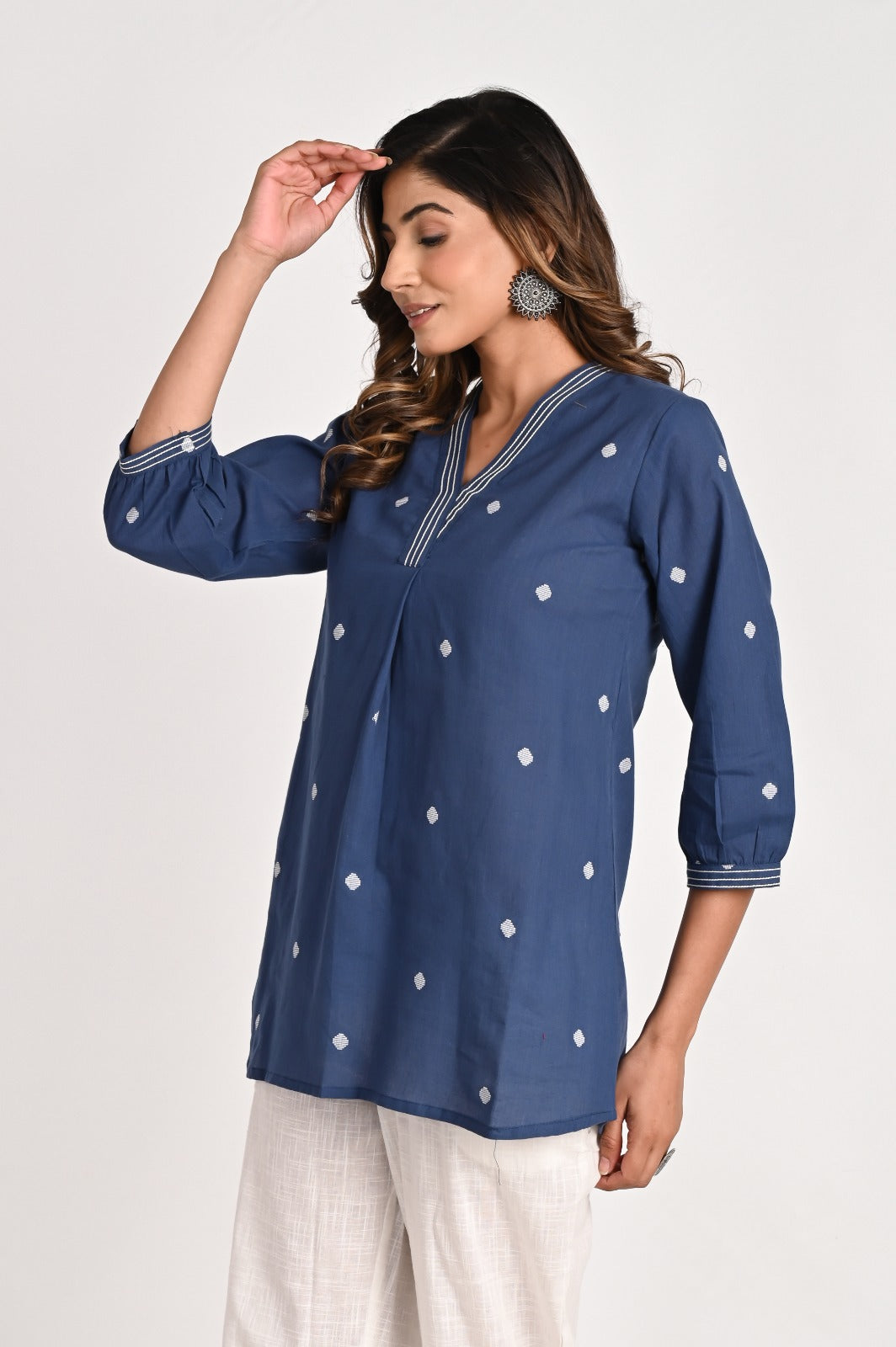 Self-textured Navy Blue Top