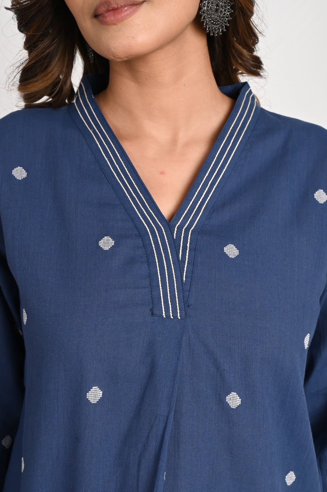 Self-textured Navy Blue Top