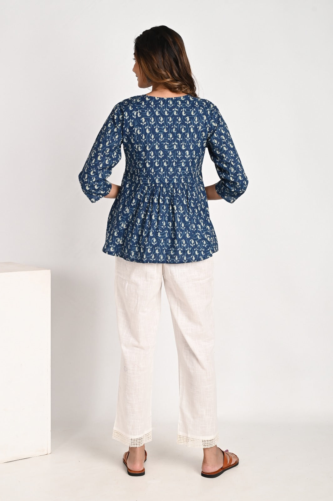 Peplum Blue Top With Tassel