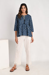 Peplum Blue Top With Tassel