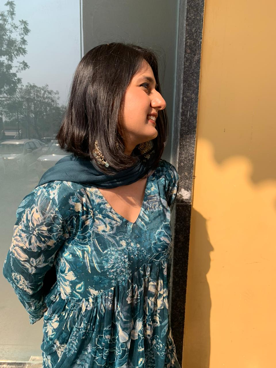 Floral Printed Blue Sharara Set