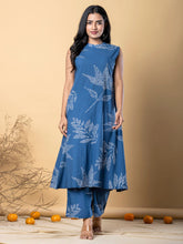 A line blue cotton co-ord set with leaf motifs