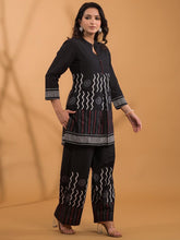 Black cotton block printed kurta with palazzo