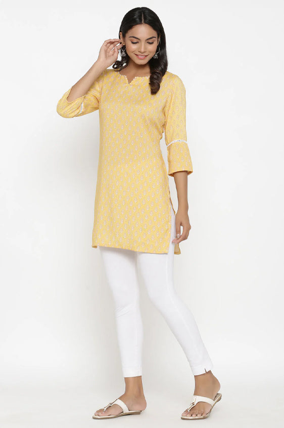 Yellow Printed Short Kurti