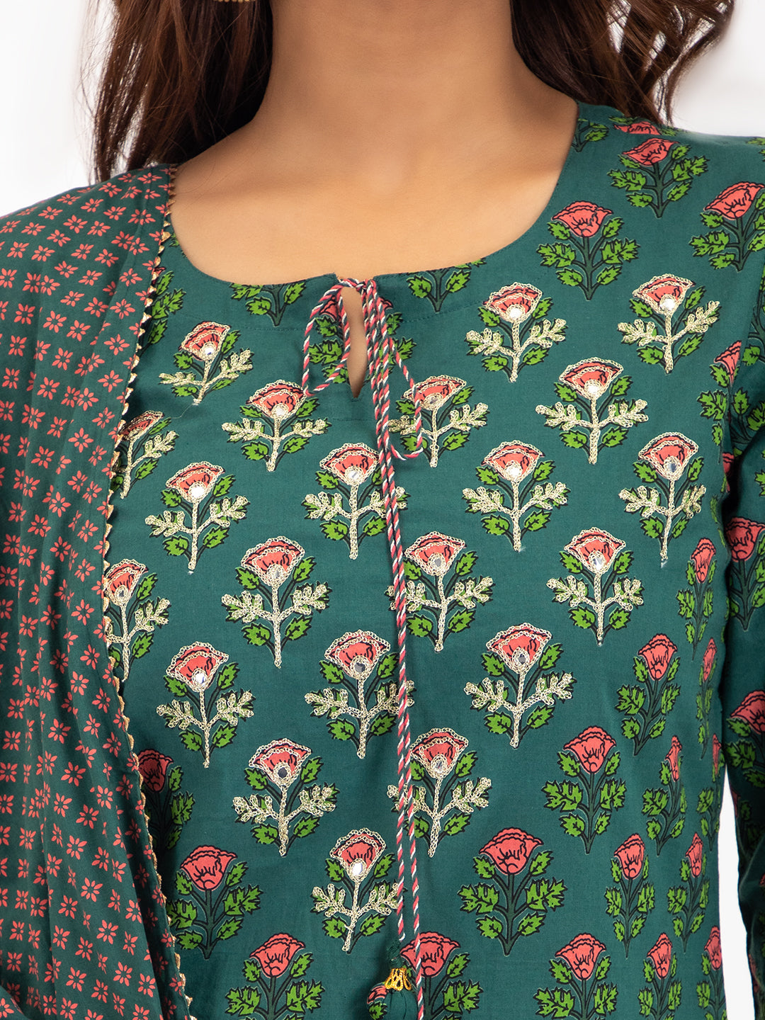 Floral Printed Straight Kurta Set With Printed Dupatta