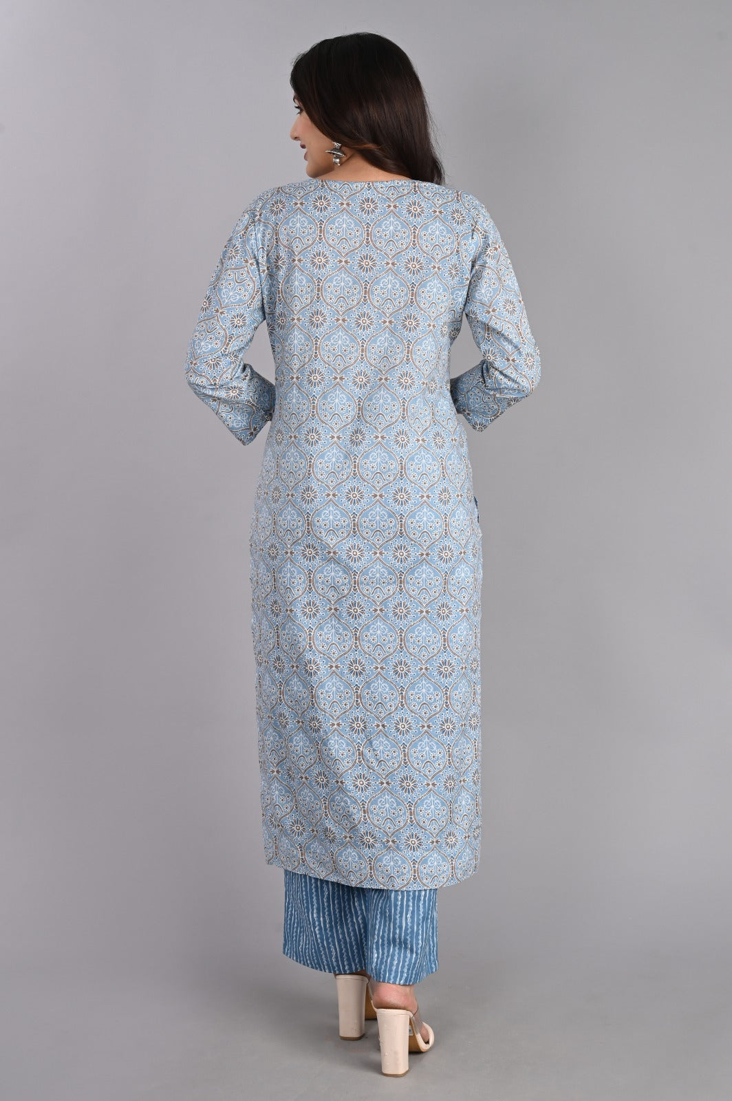 Floral Embroidered Blue Kurta Set with Dupatta