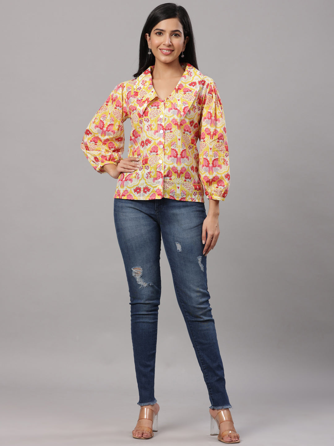 Yellow Victorian Collar Shirt Top