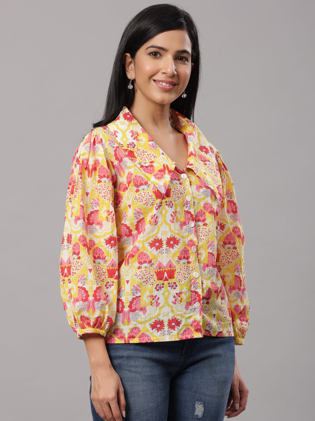 Yellow Victorian Collar Shirt Top