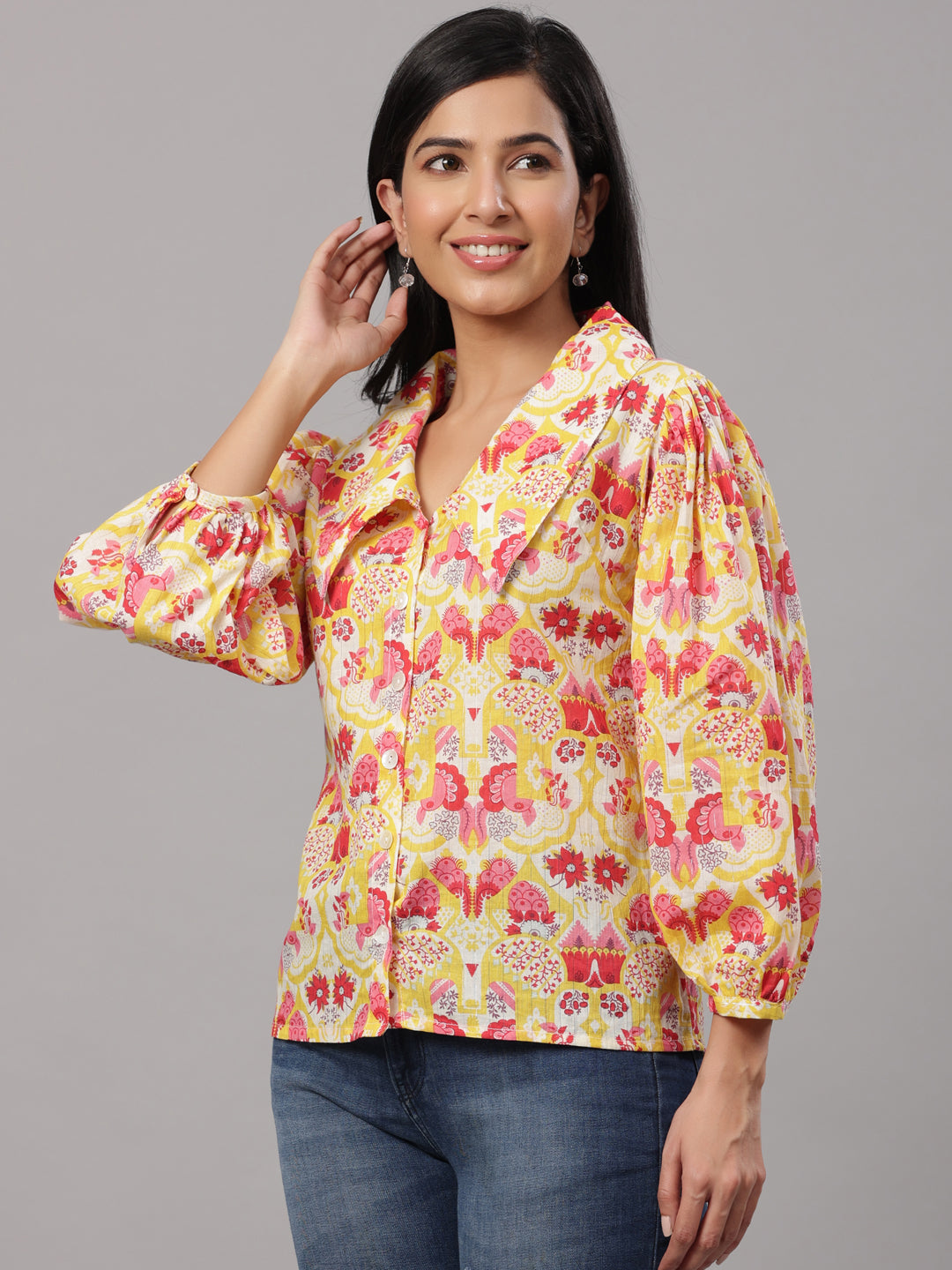 Yellow Victorian Collar Shirt Top