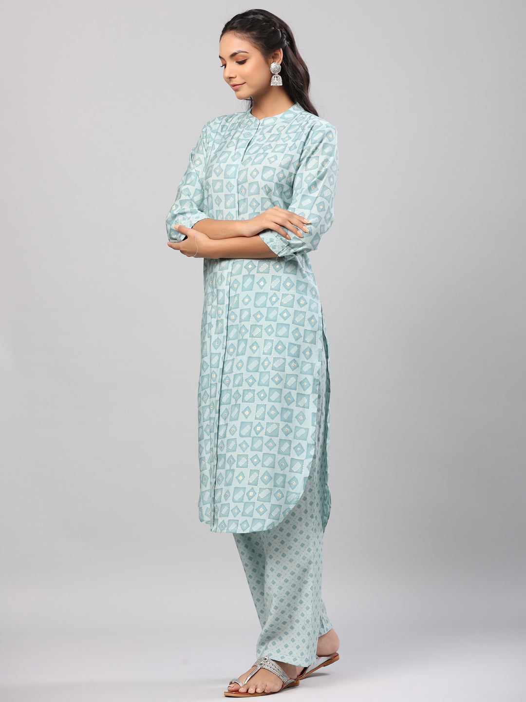 Blue Geometric Print Blue Co-Ord Set