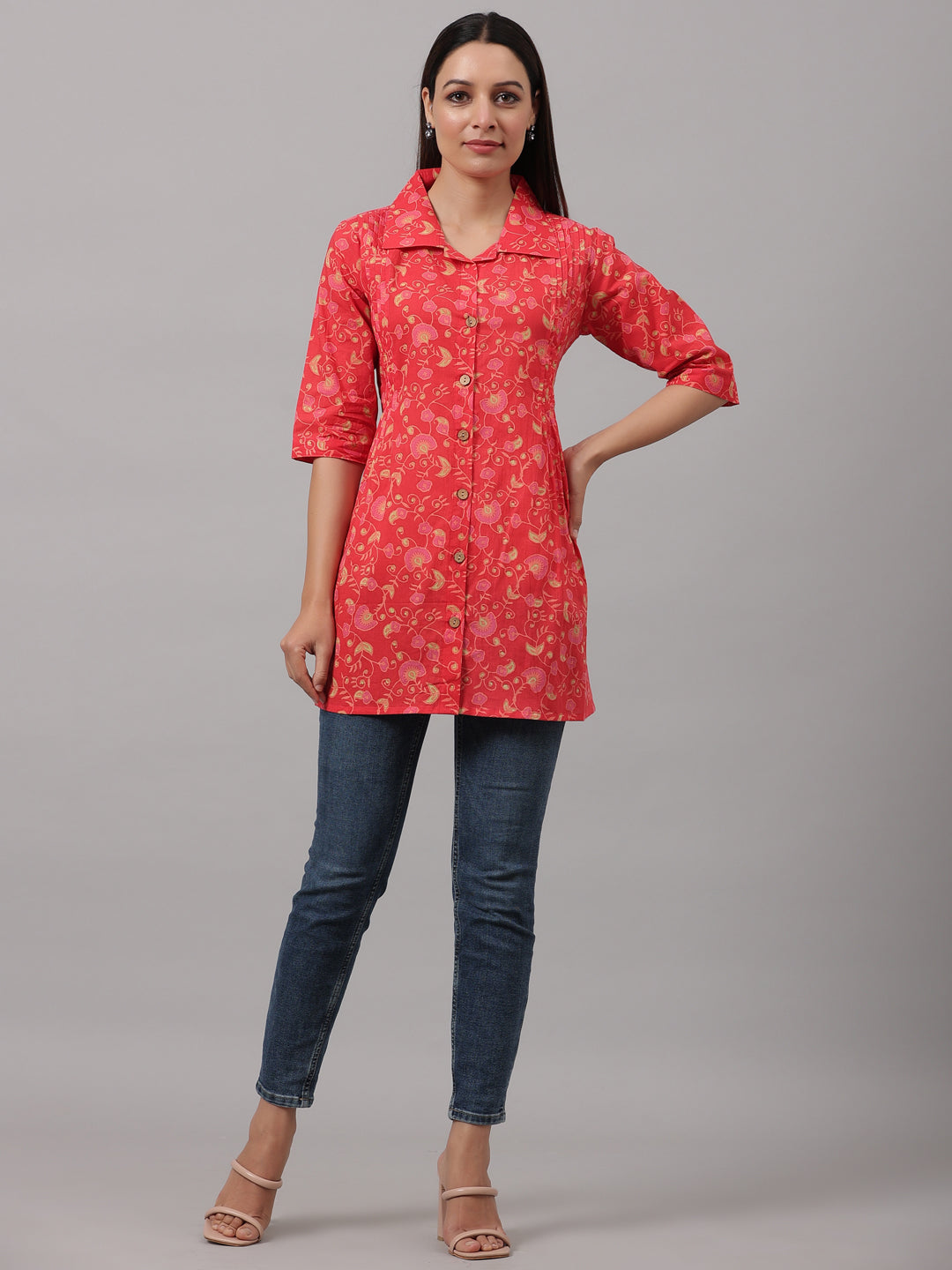 Cotton Pintuck Red Shirt