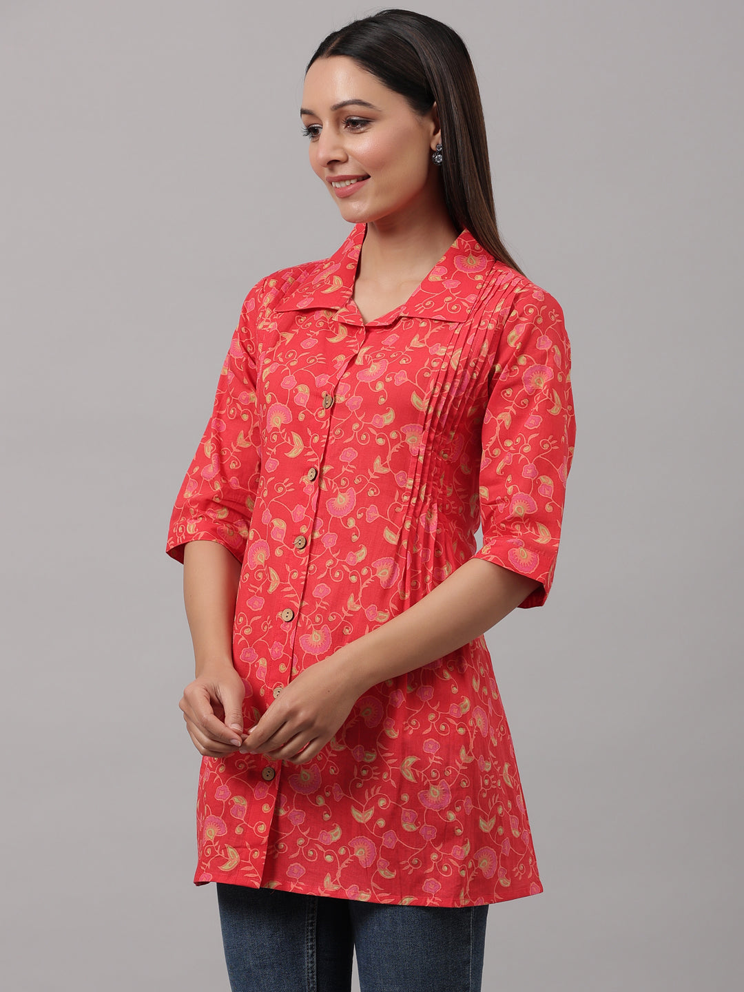 Cotton Pintuck Red Shirt