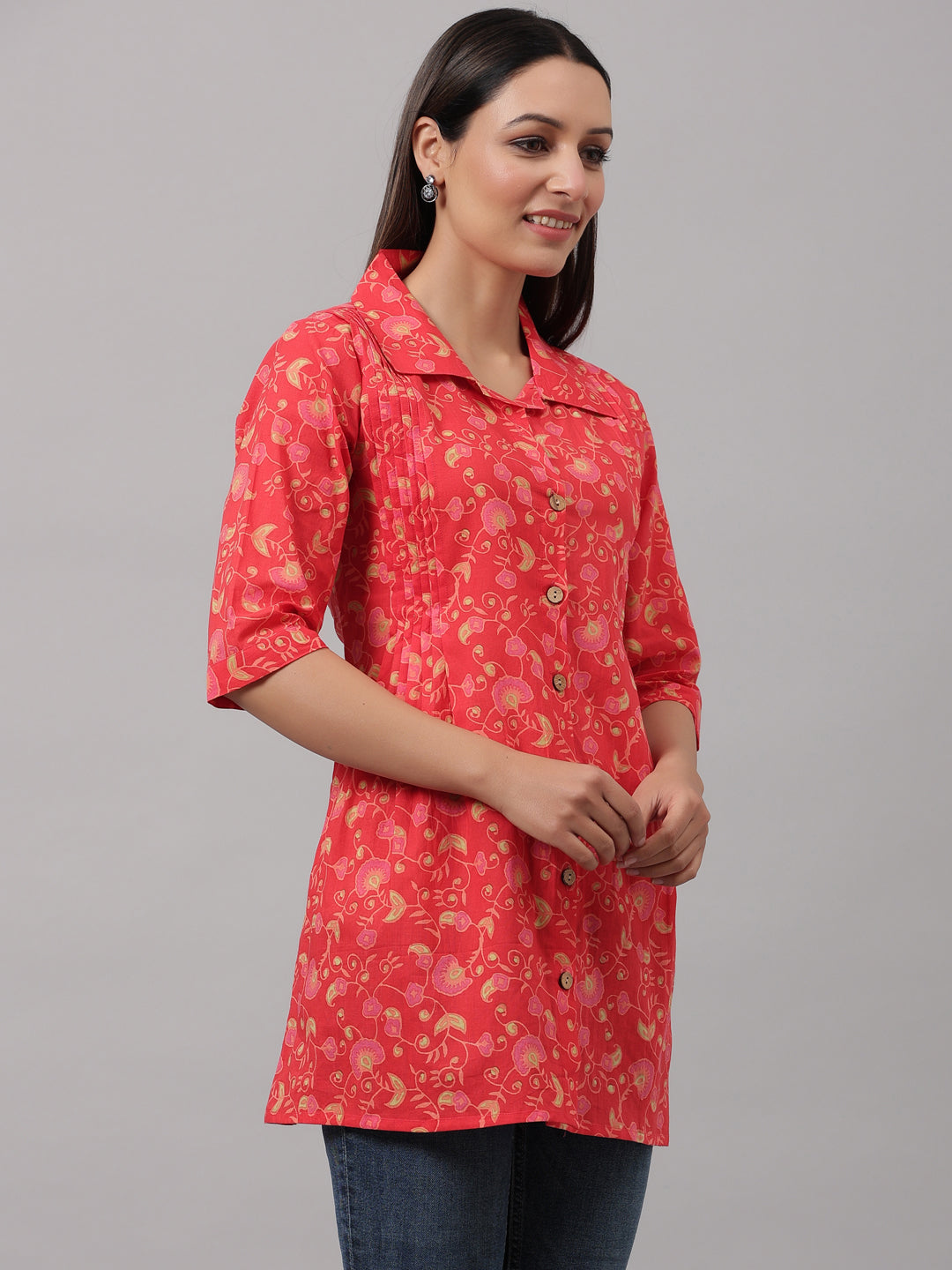 Cotton Pintuck Red Shirt