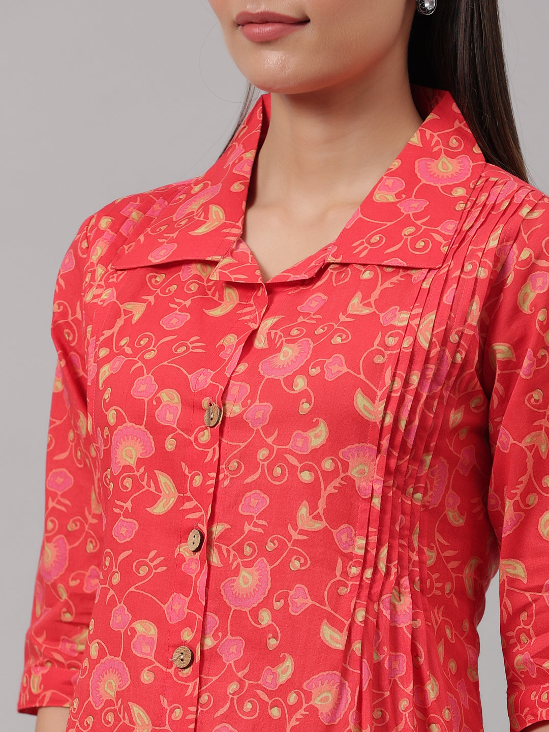 Cotton Pintuck Red Shirt