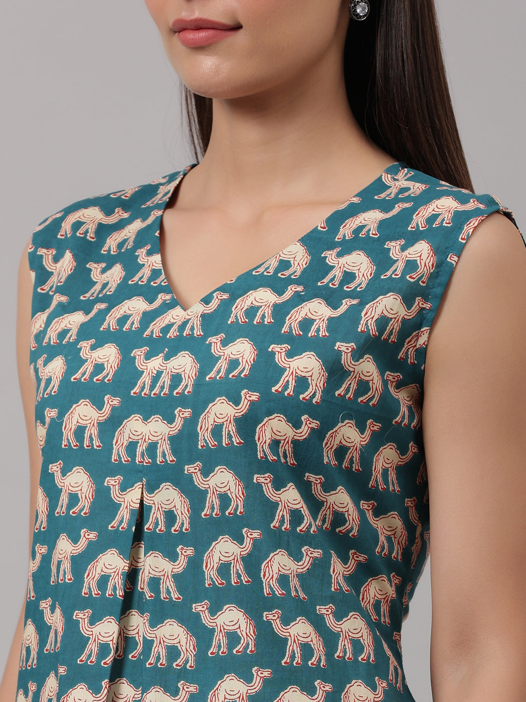 Blue Camel Printed Cotton Top