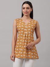 Mustard Camel Printed Cotton Top