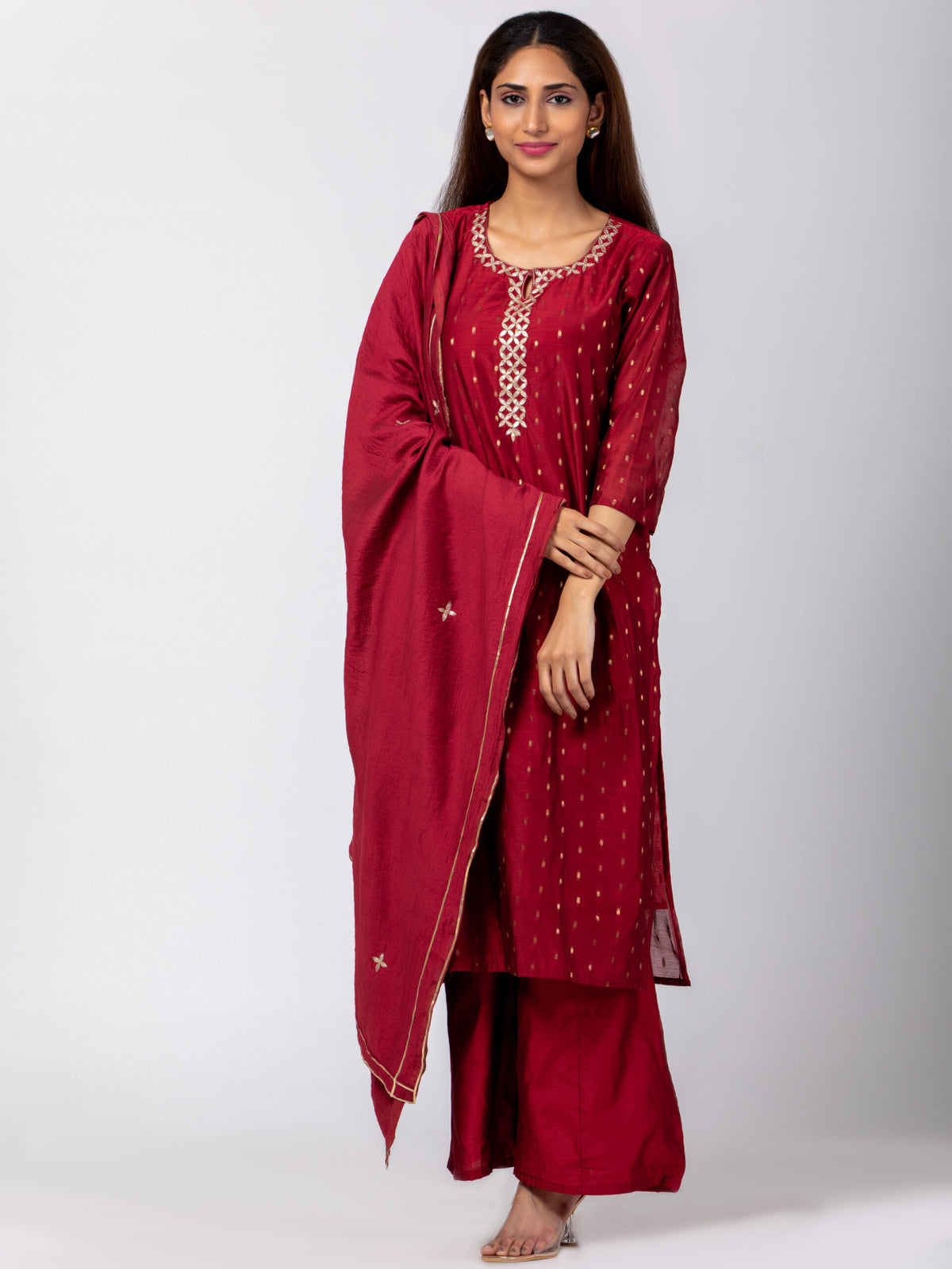 Red Gota Patti Chanderi Set
