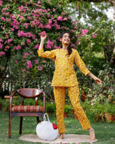 Yellow Block Printed Pyjama Set