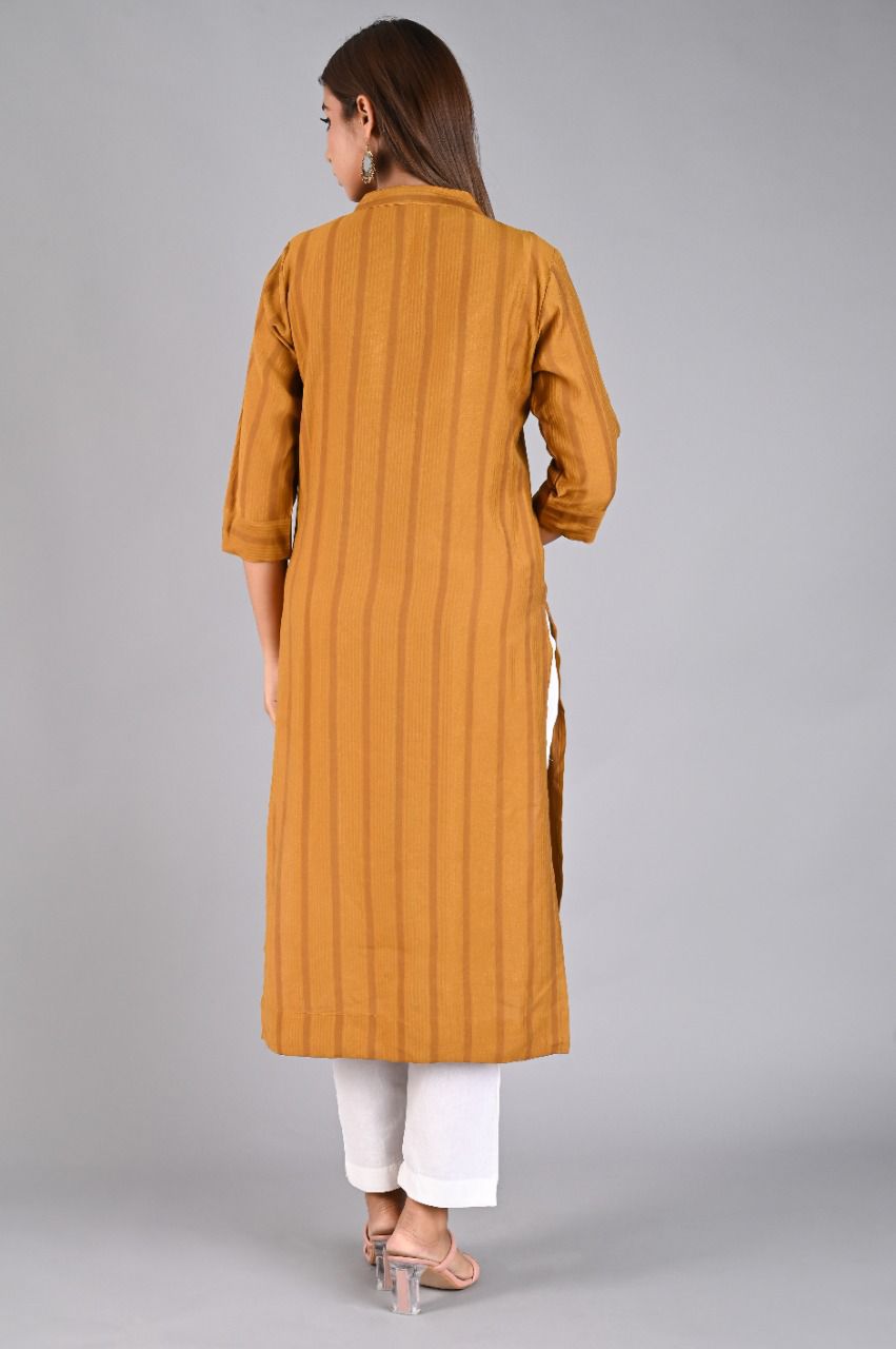 Mustard Straight Kurta with Embroidered Pocket