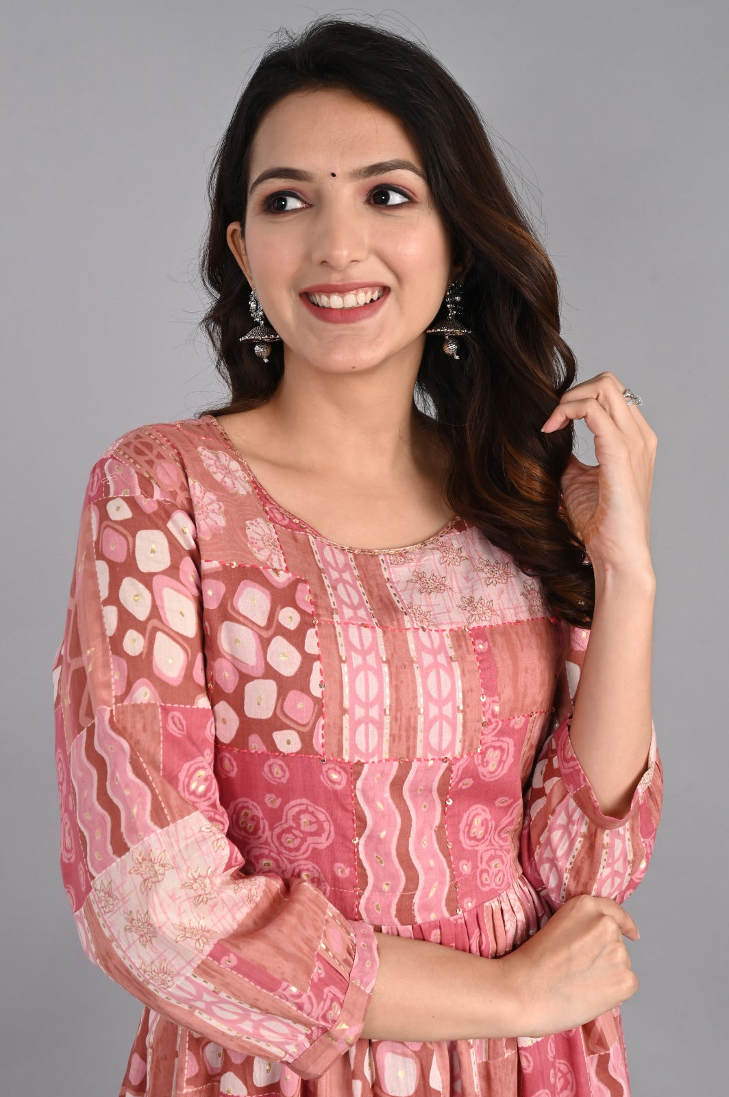 Abstract Print Pink Tiered Dress