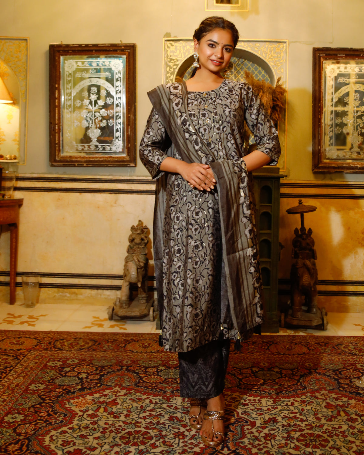 Black Sequinned Muslin Kurta Set