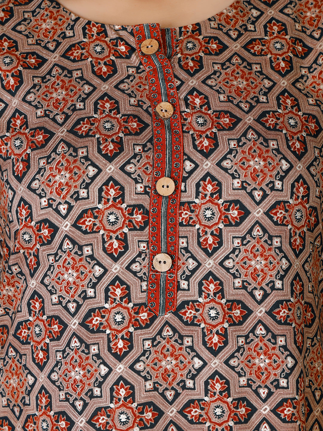 Ajrakh Printed Brown Kurta Set