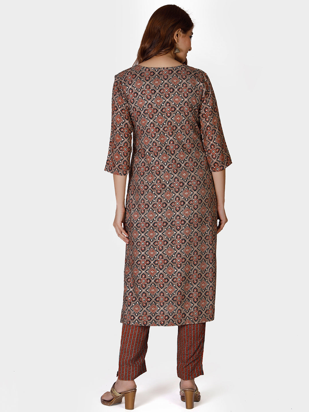 Ajrakh Printed Brown Kurta Set