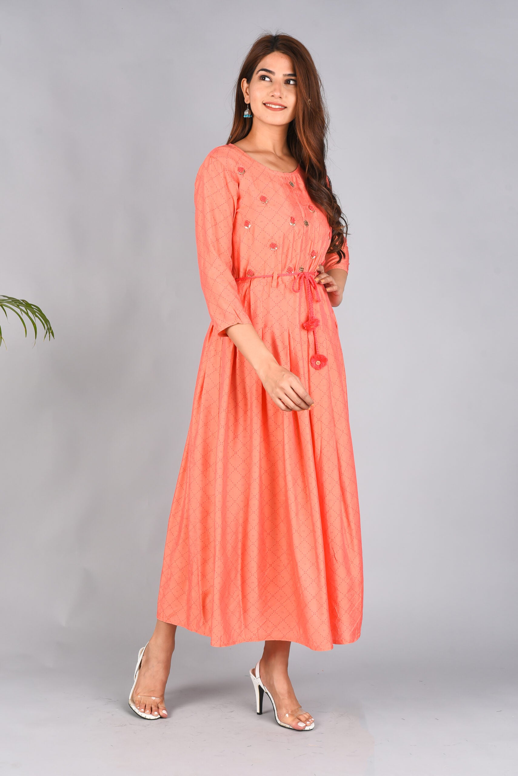 Fit And Flare Dress With Embroidered Yoke