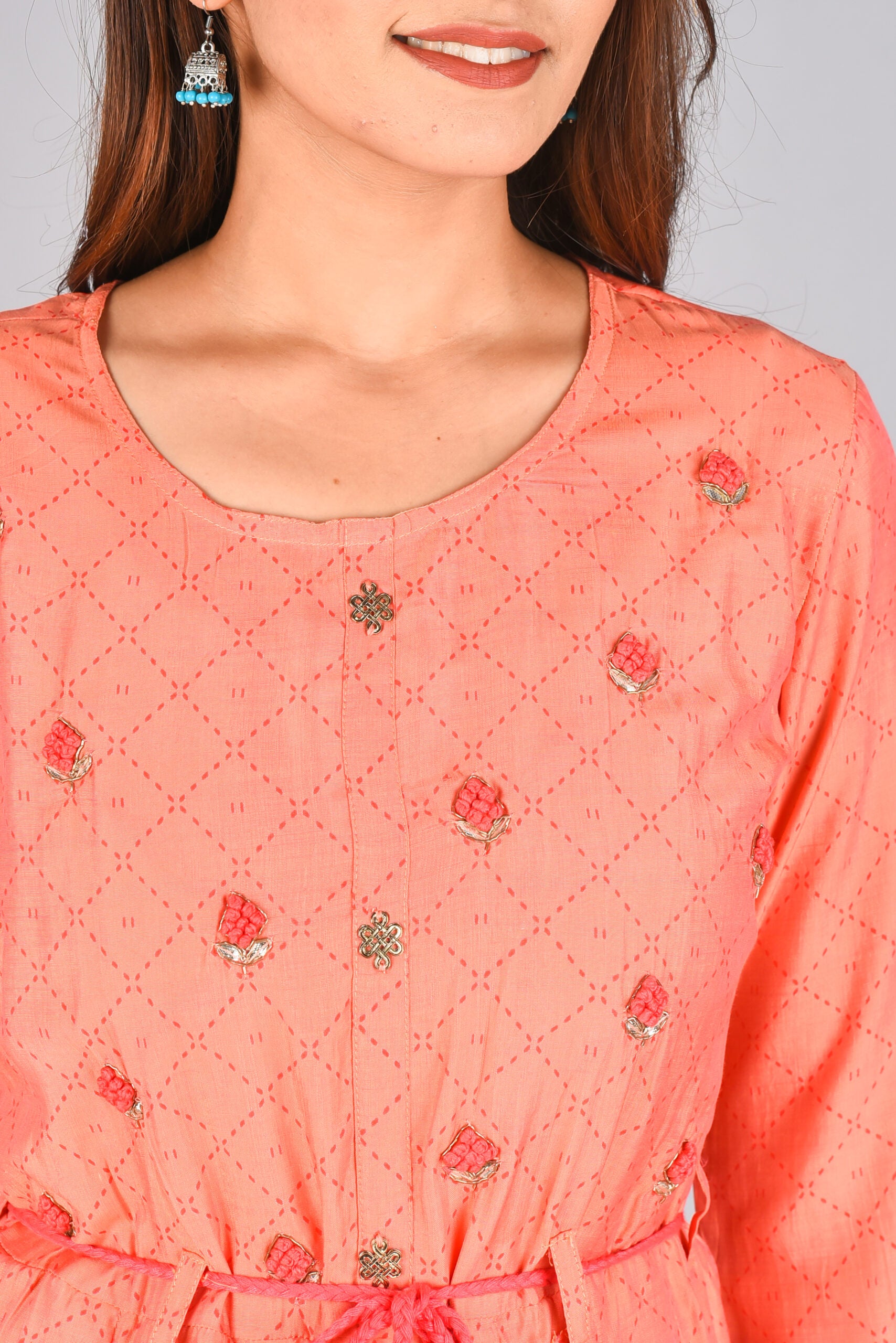 Fit And Flare Dress With Embroidered Yoke