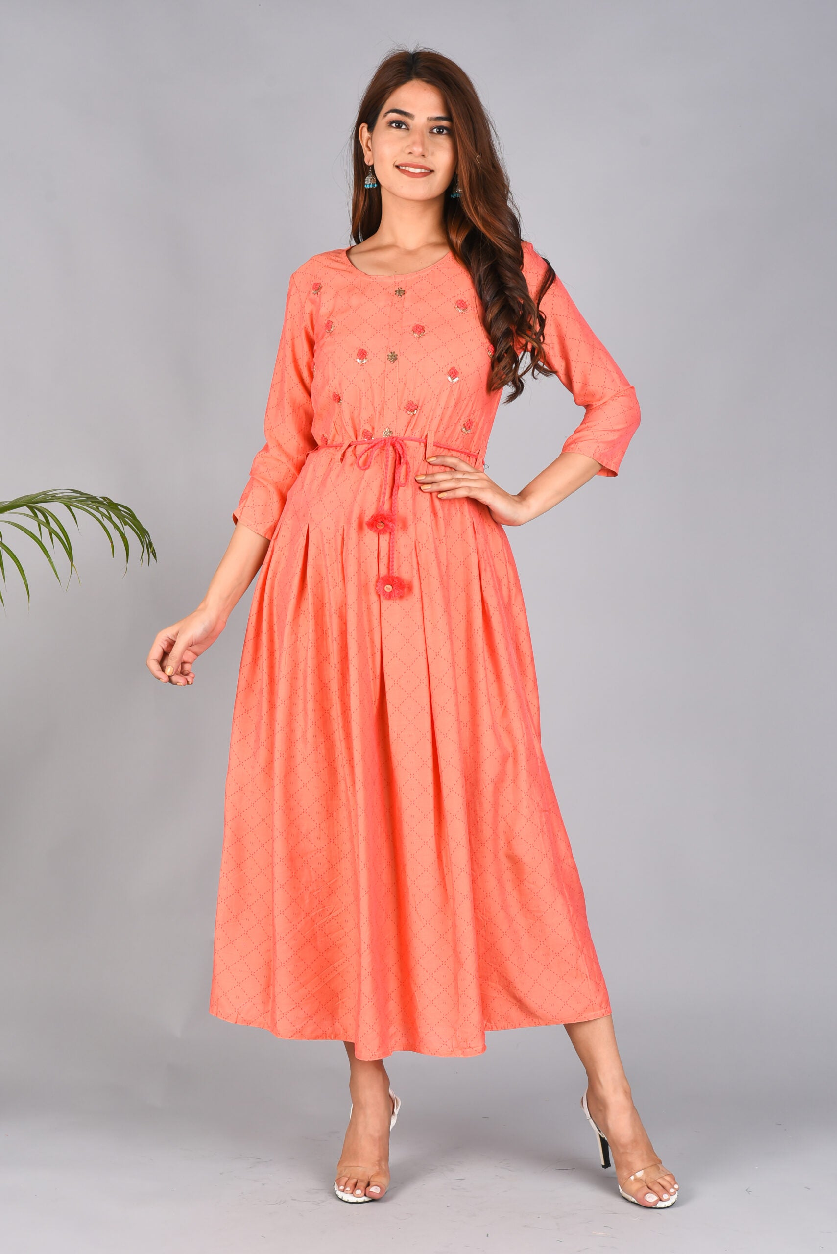 Fit And Flare Dress With Embroidered Yoke