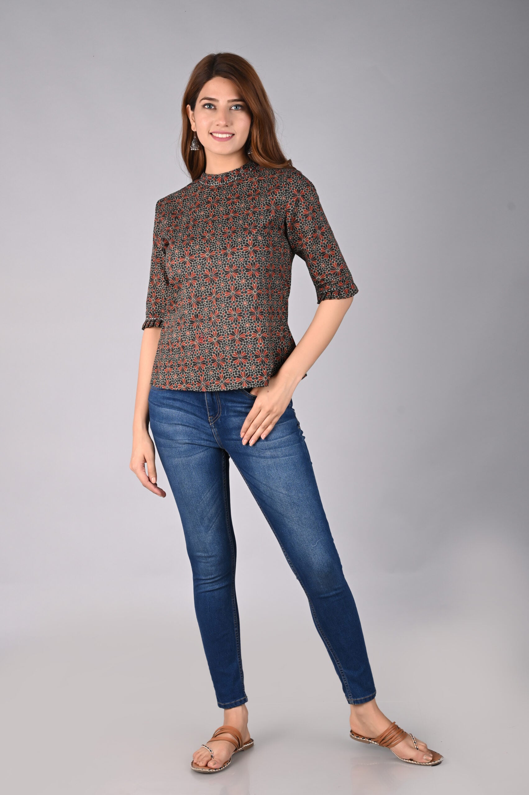 Ajrakh Printed High Neck Top