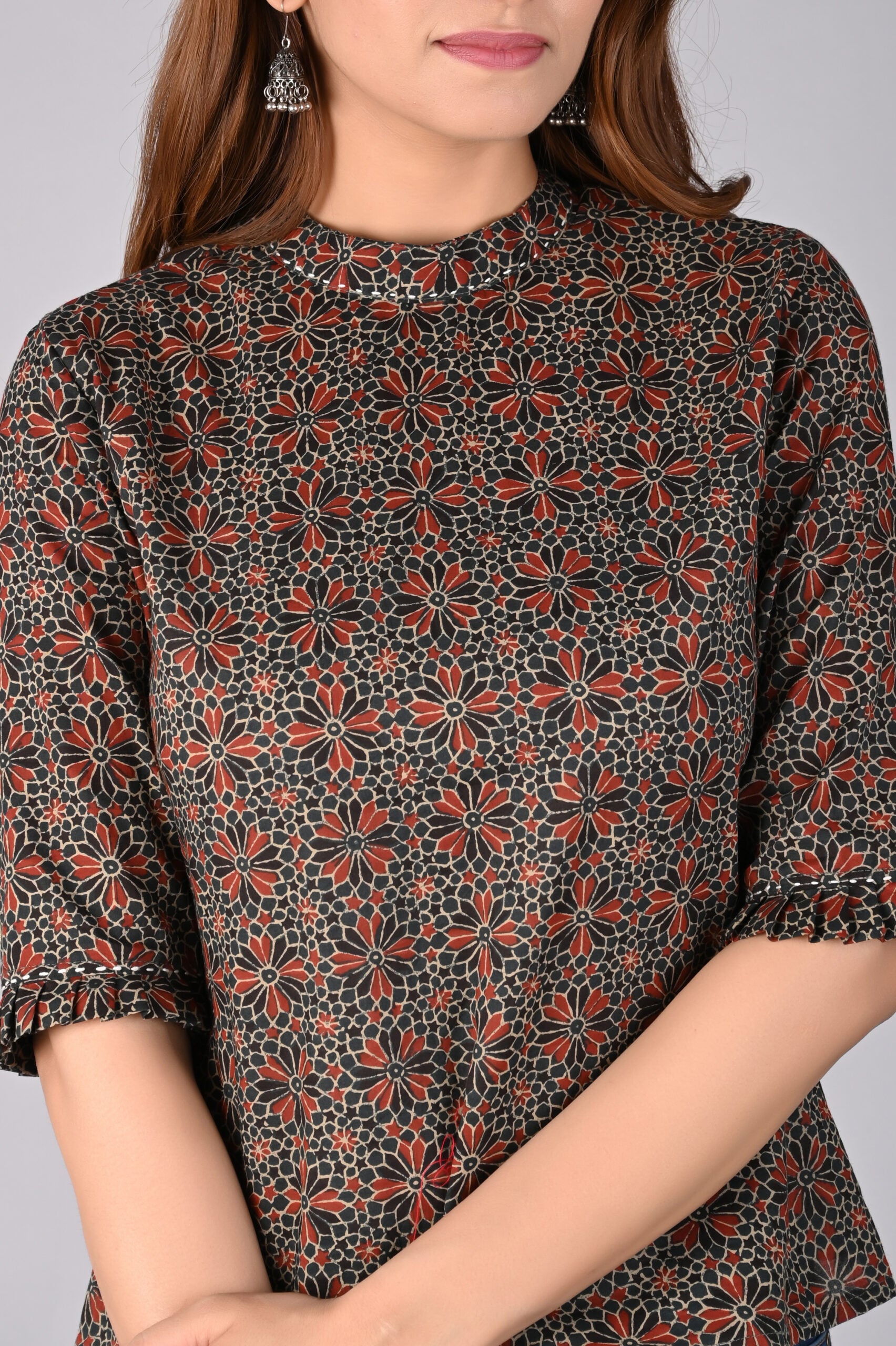 Ajrakh Printed High Neck Top