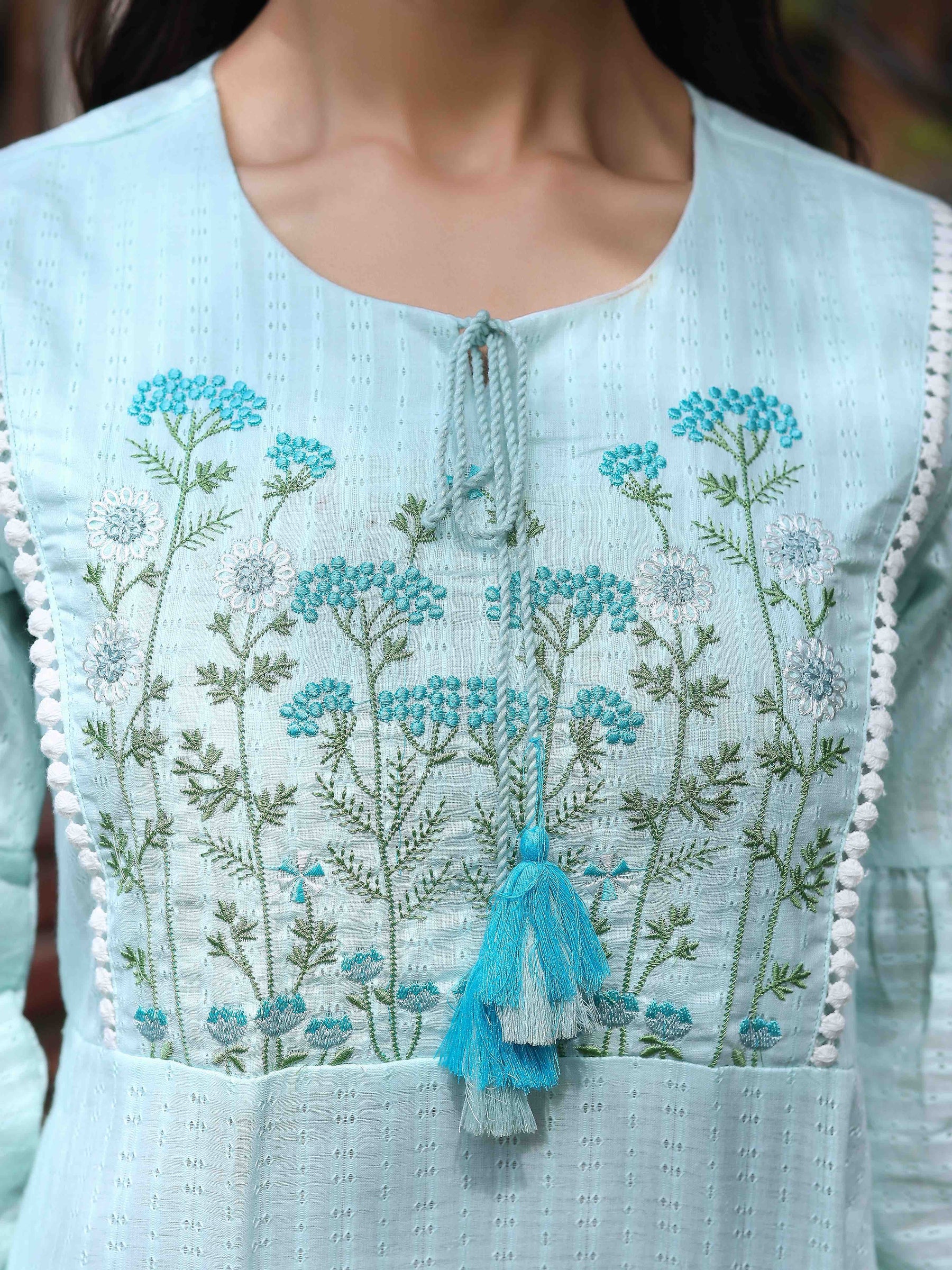 Blue Cotton Embroidered Dress
