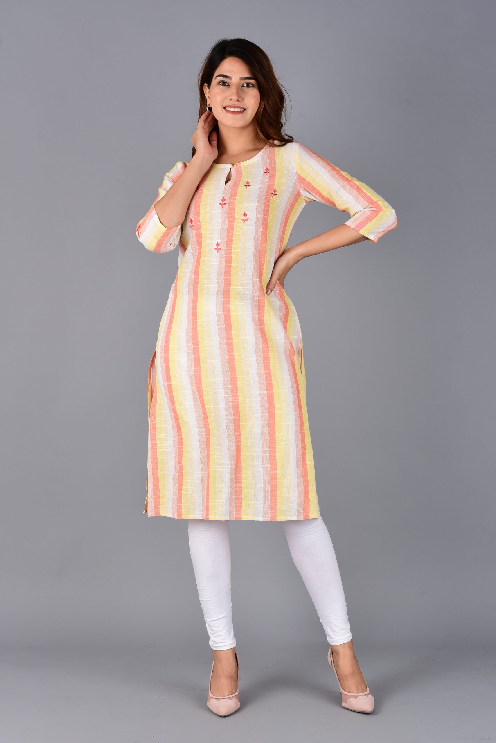 Orange Striped Kurti