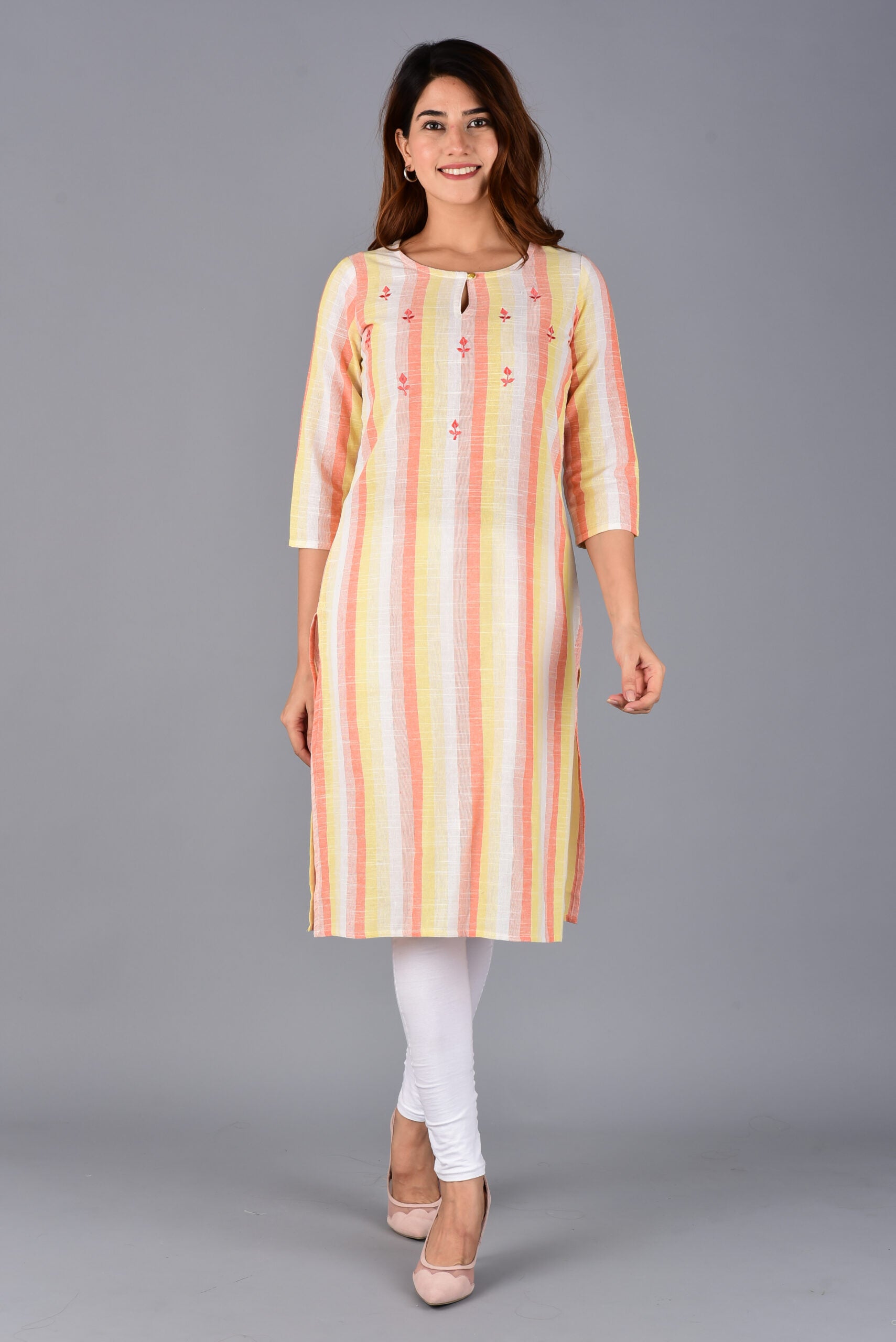 Orange Striped Kurti
