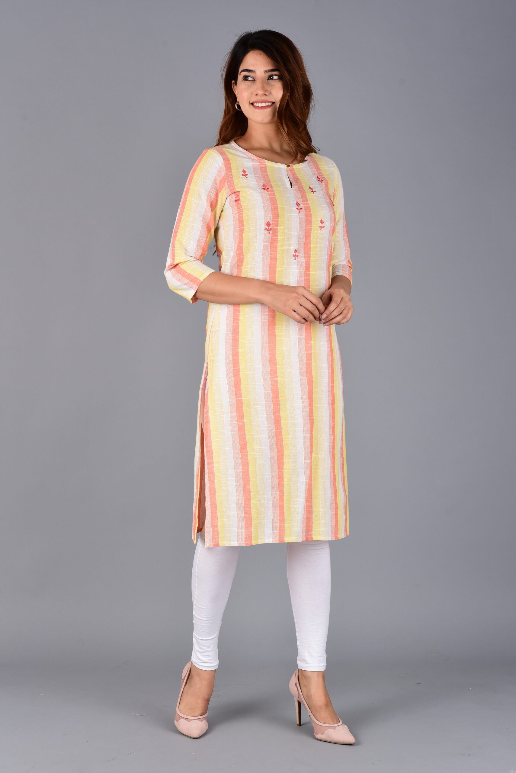 Orange Striped Kurti