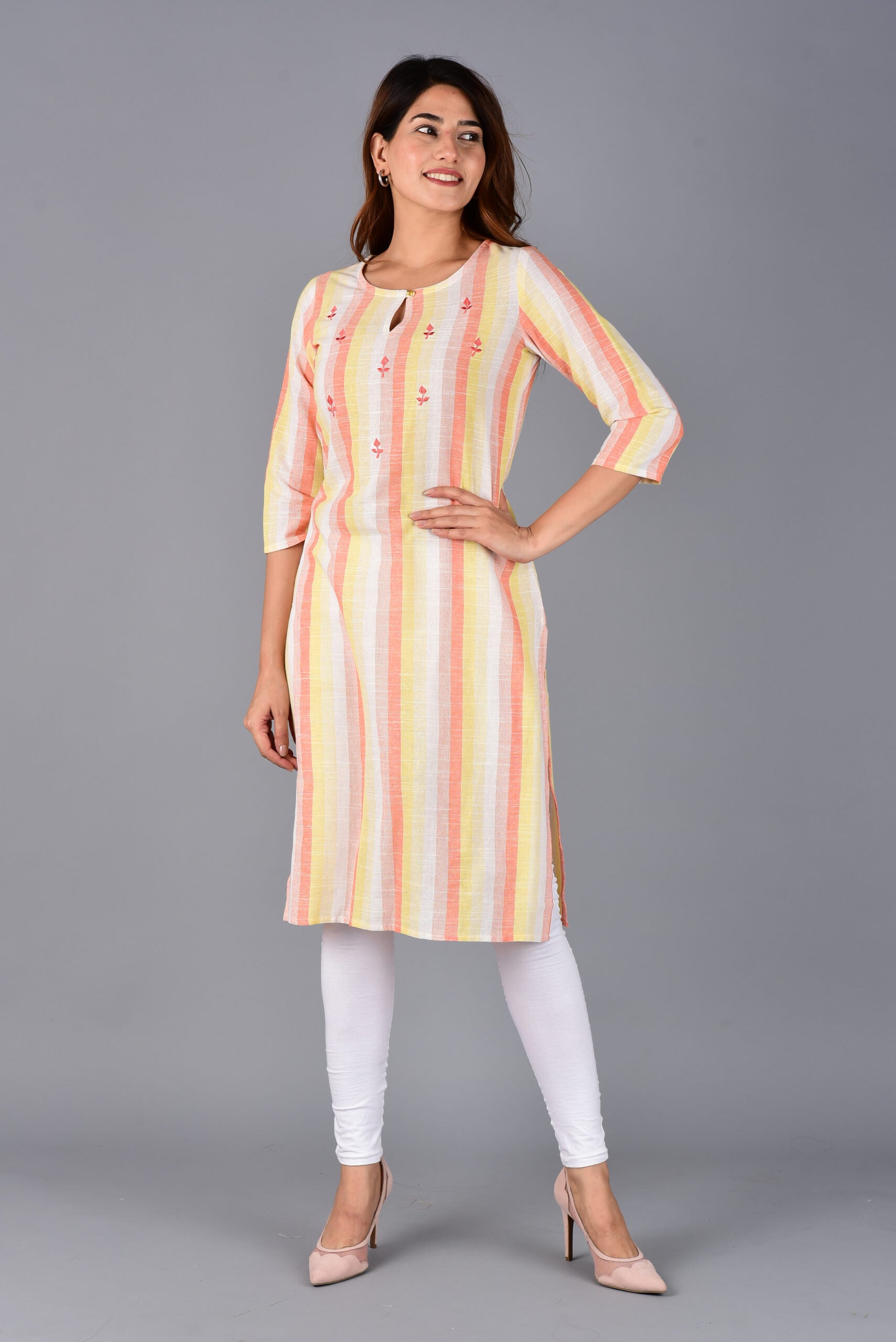 Orange Striped Kurti