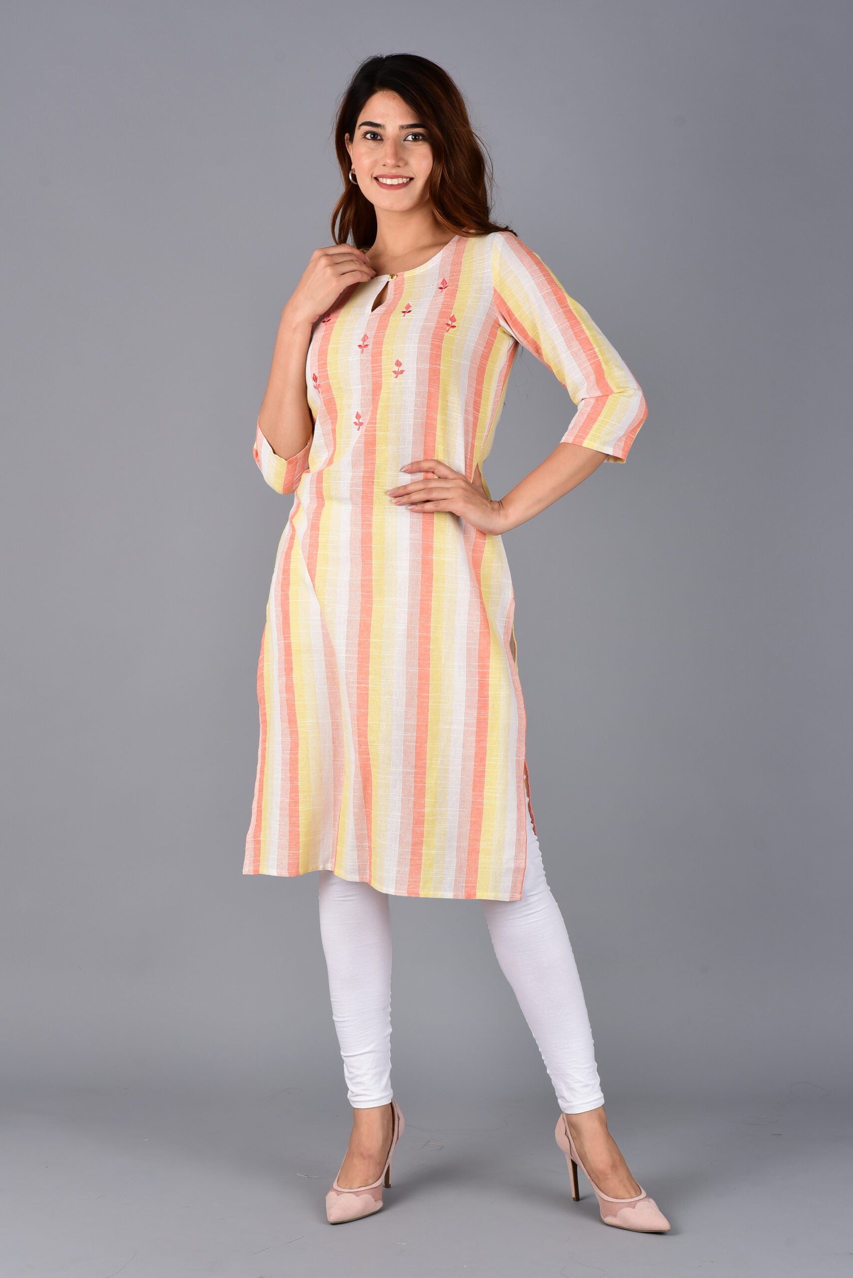 Orange Striped Kurti