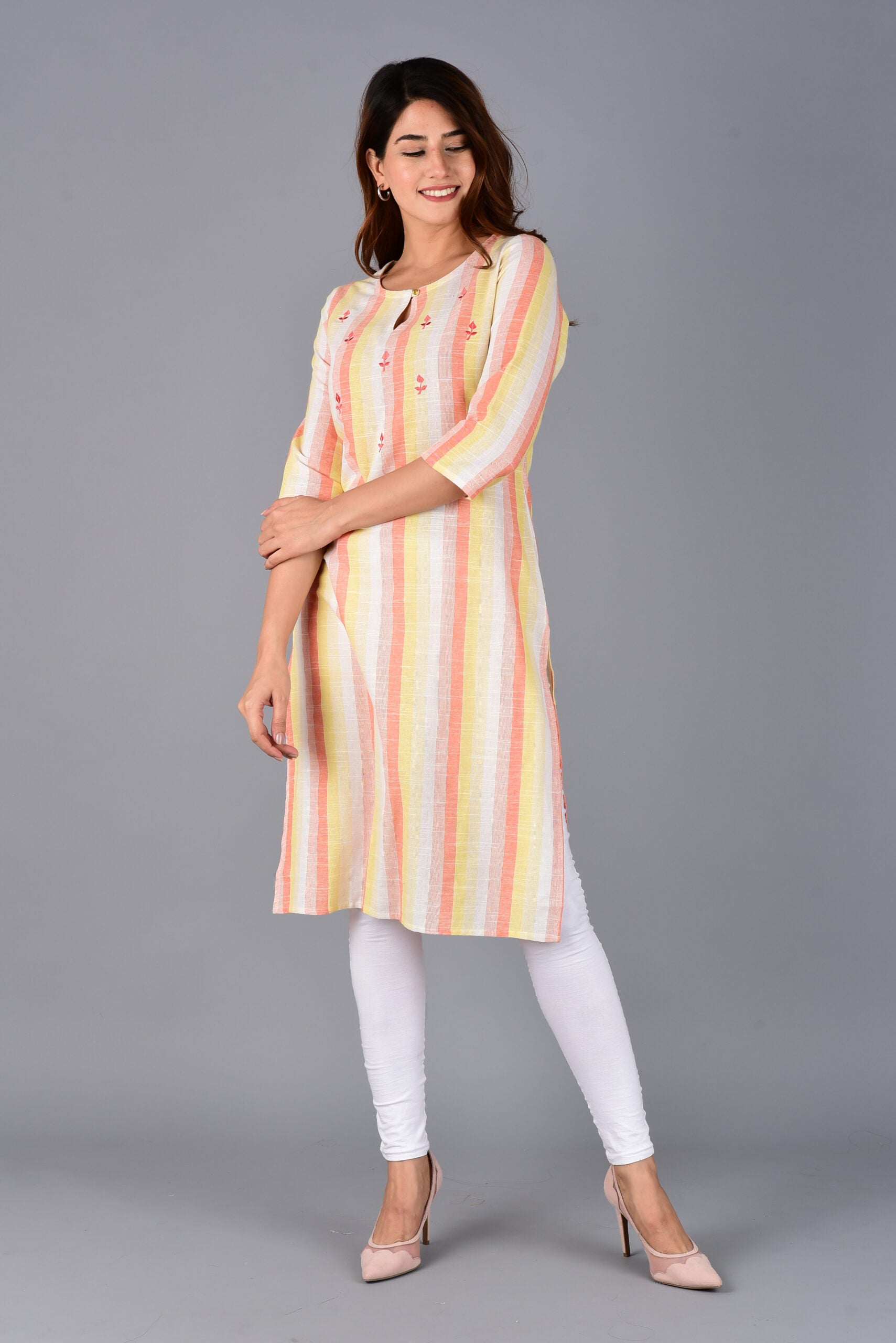Orange Striped Kurti