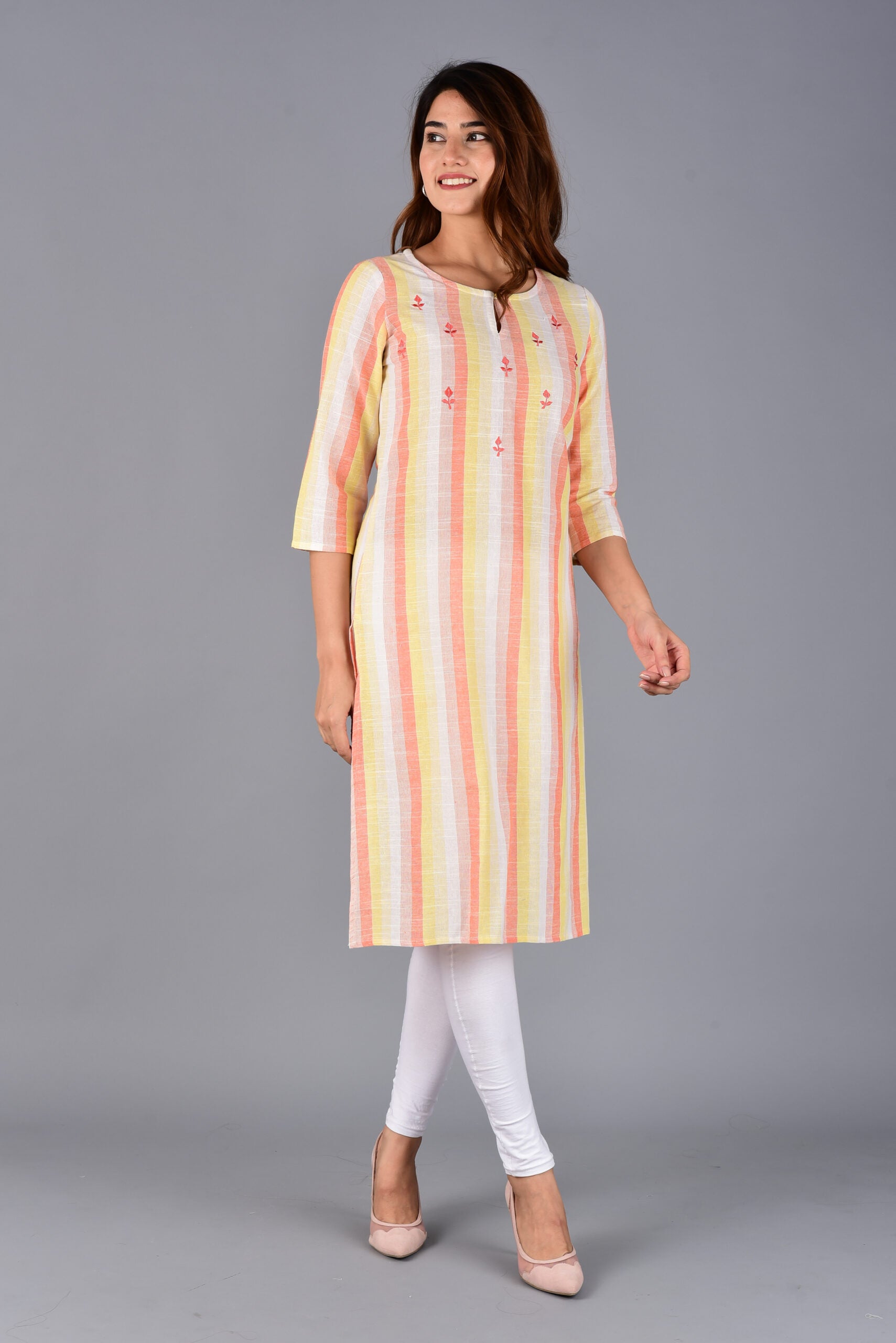 Orange Striped Kurti
