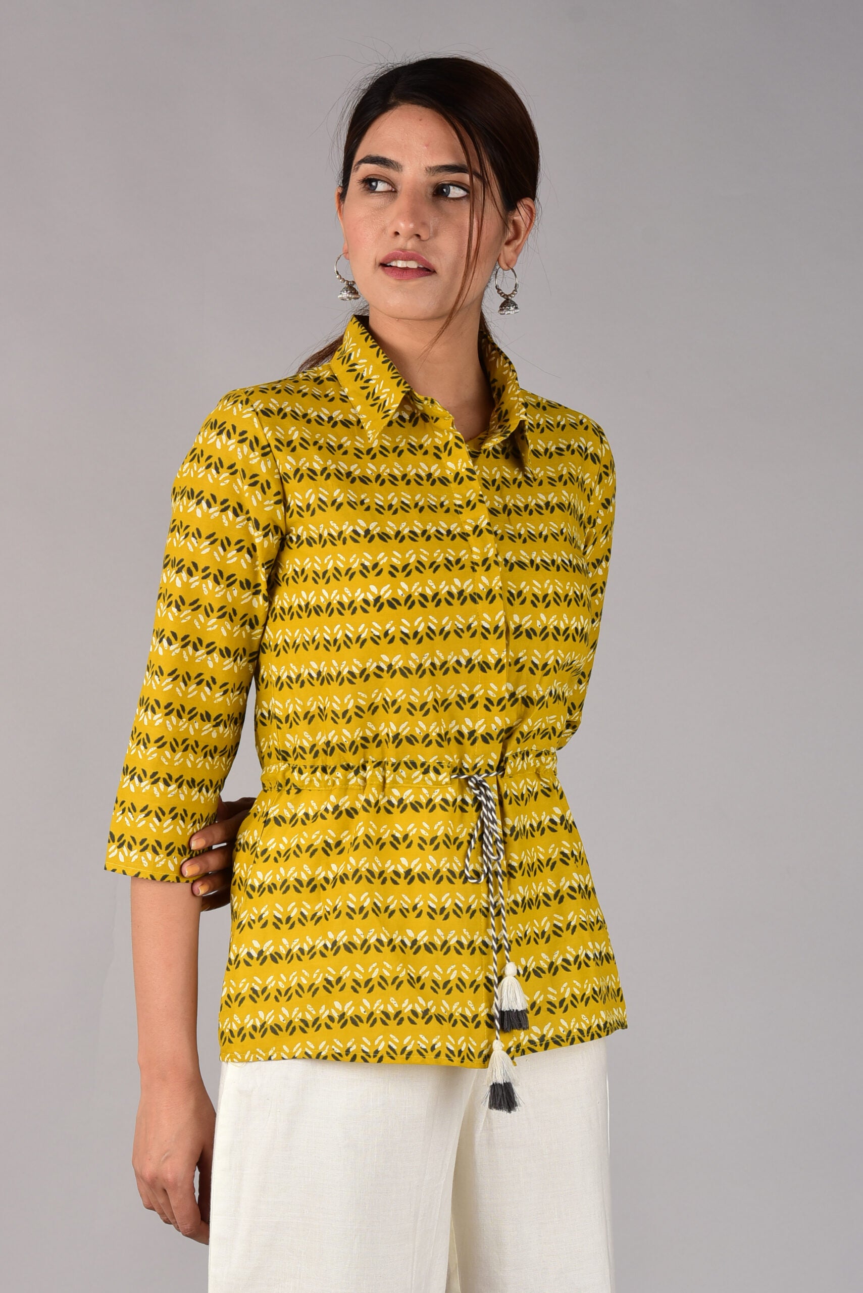 Tie Up Shirt Top With Tassels