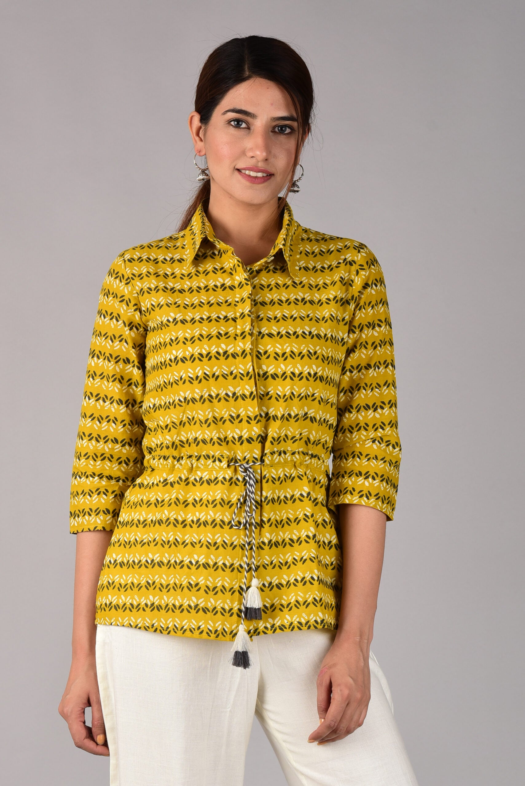 Tie Up Shirt Top With Tassels