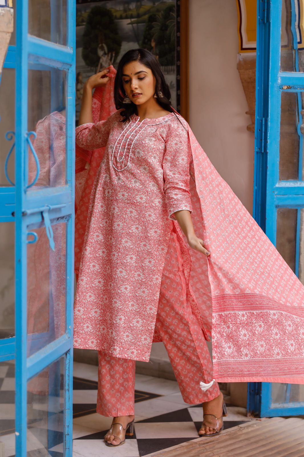 Pink Floral Printed Suit Set