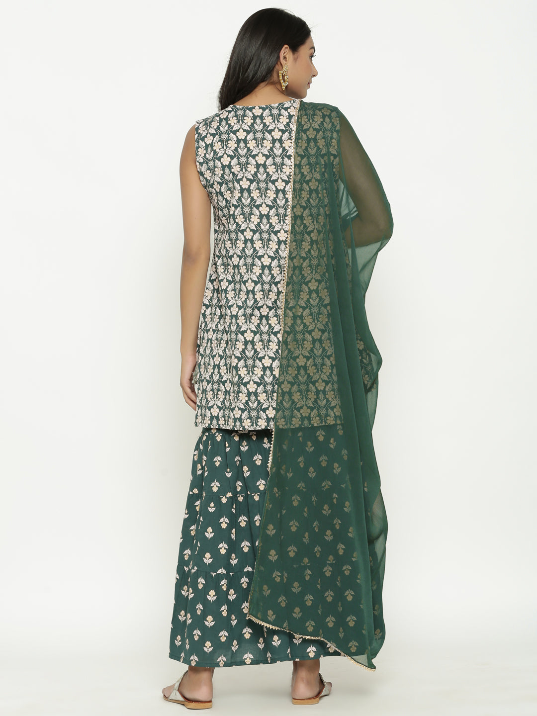 Green Floral Printed Sharara Set