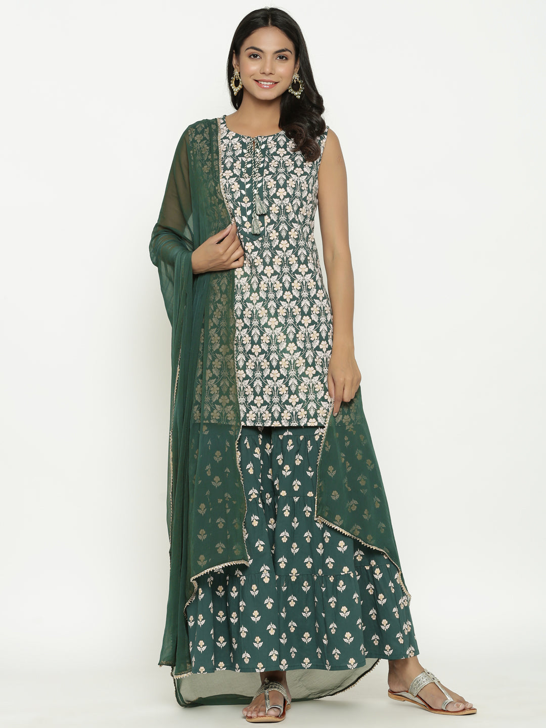 Green Floral Printed Sharara Set