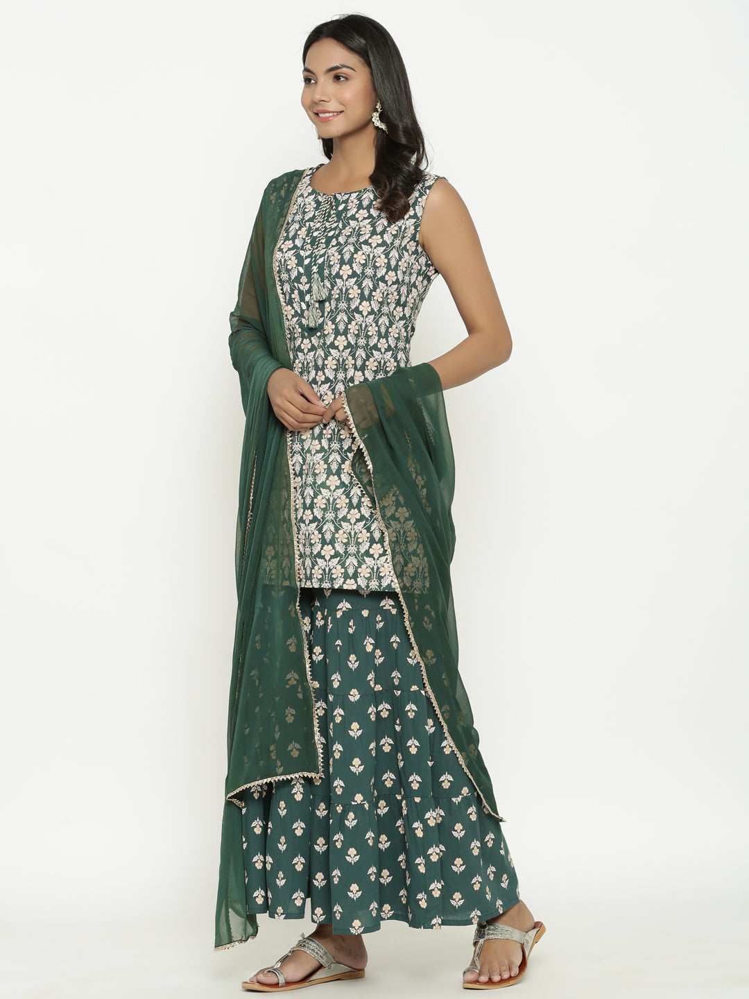 Green Floral Printed Sharara Set