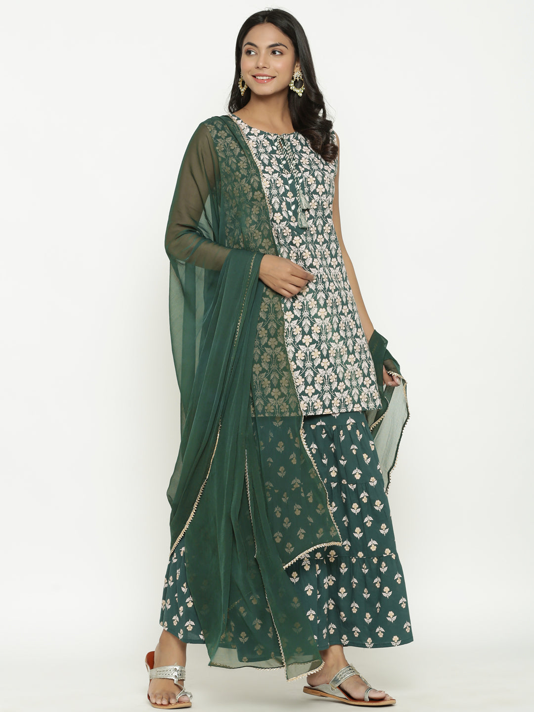 Green Floral Printed Sharara Set
