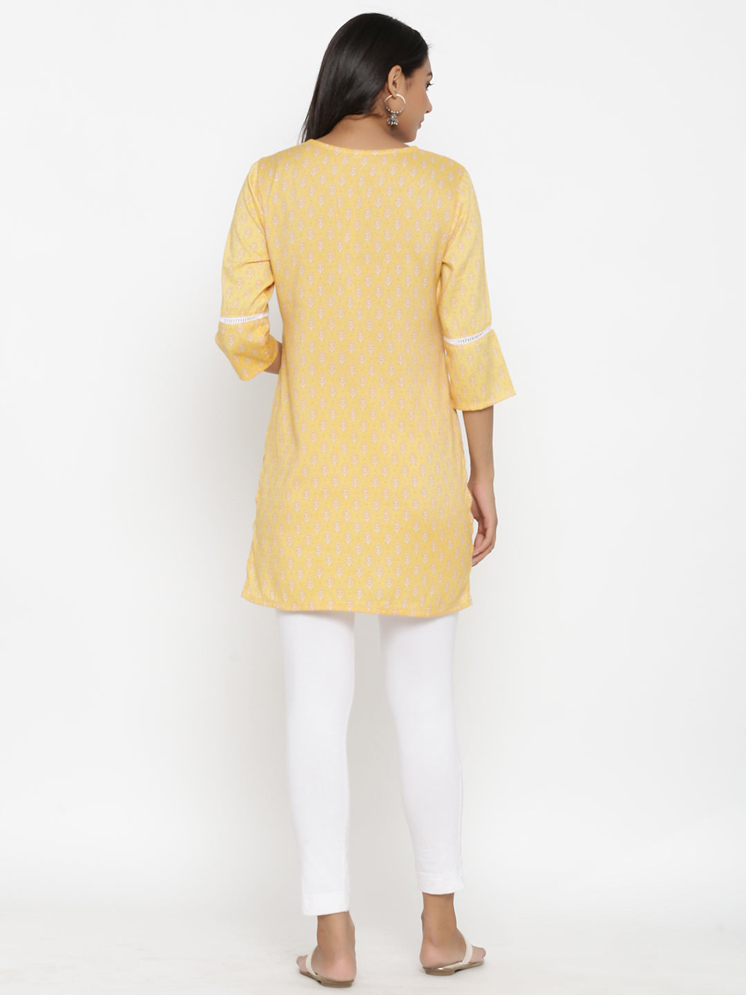 Yellow Printed Short Kurti